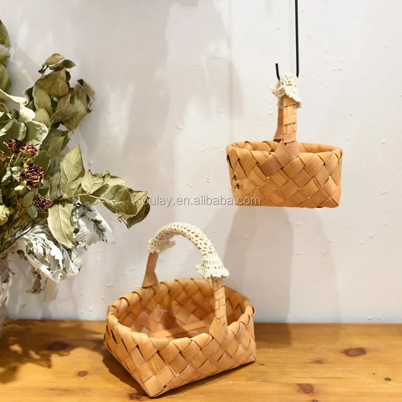 Wood Hand Weaved Flower Basket Greatful Decoration & Storage Basket Wooden Indoor and Outdoor Use  Flower Wooden Basket