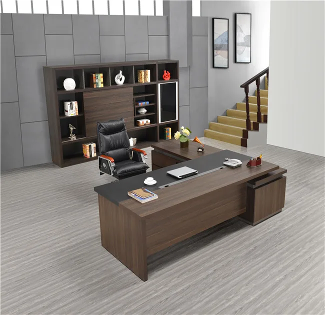 Modern fashion computer desk MDF/MFC melamine modern office furniture l shaped black oak wood office furniture desks