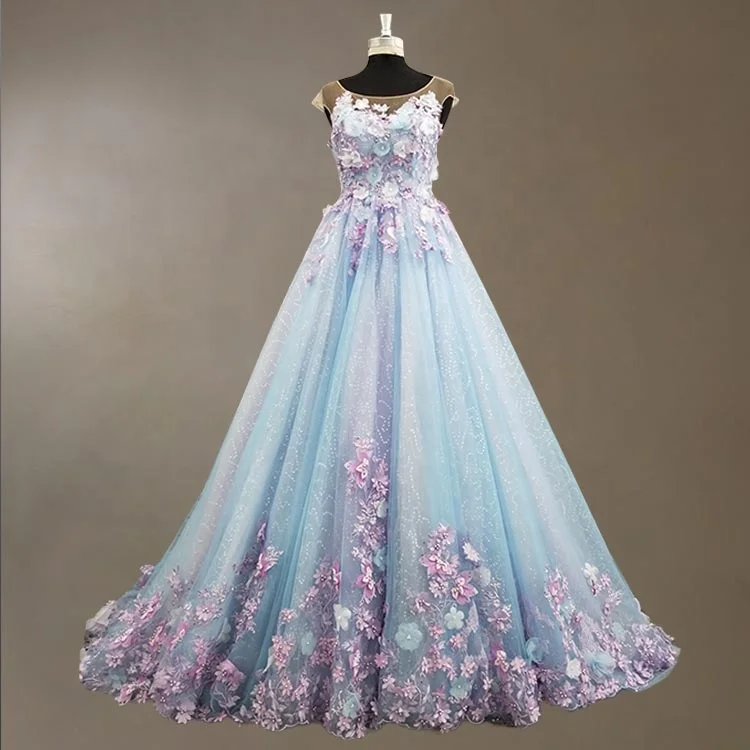 Womens Beautiful 3D Flowers Evening Gowns Elegant Long Evening Dress Special Occasions Prom Dresses 2019