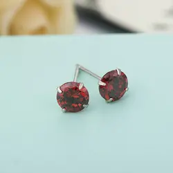 R.GEM. 3 4 5 6 7mm Fancy 925 Sterling Silver Round CZ Zircon Stud Earrings for Girls Gift