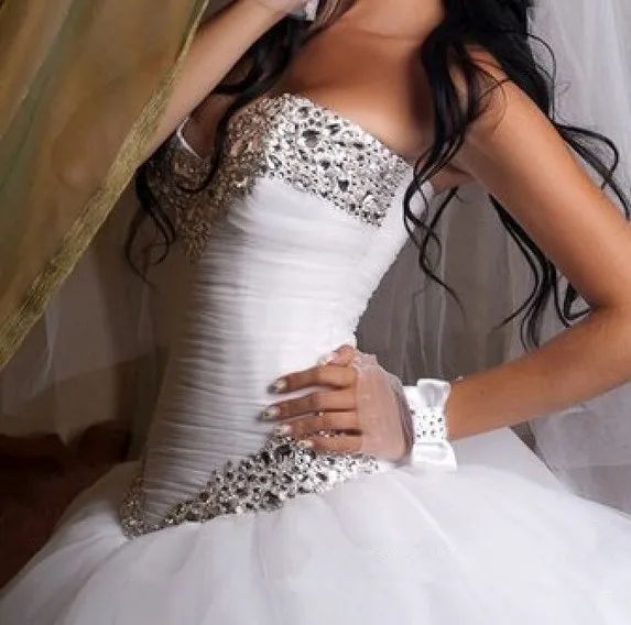 FA94 2023 Luxury Crystal Tulle Ball Gown Wedding Dresses Sparkly Rhinestones Pleated Princess Vestido De Noiva