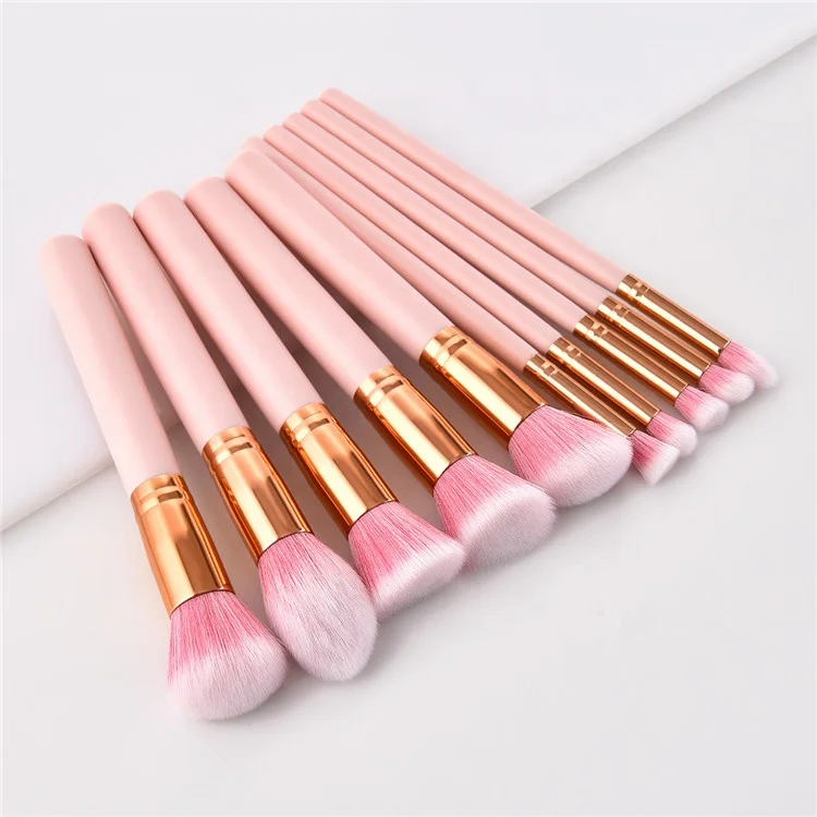 Pink 10 Pcs Makeup Brushes Natural Hair Professional Makeup Brush Set Stock Private Label