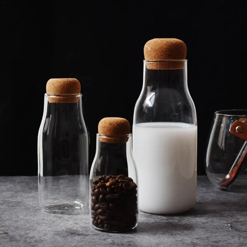 Glass Bottle Milk Beverage Storage Bottle Sealed Tea Can Candy Cookie Organizer Home Storage Tank Desktop Decoration Simple