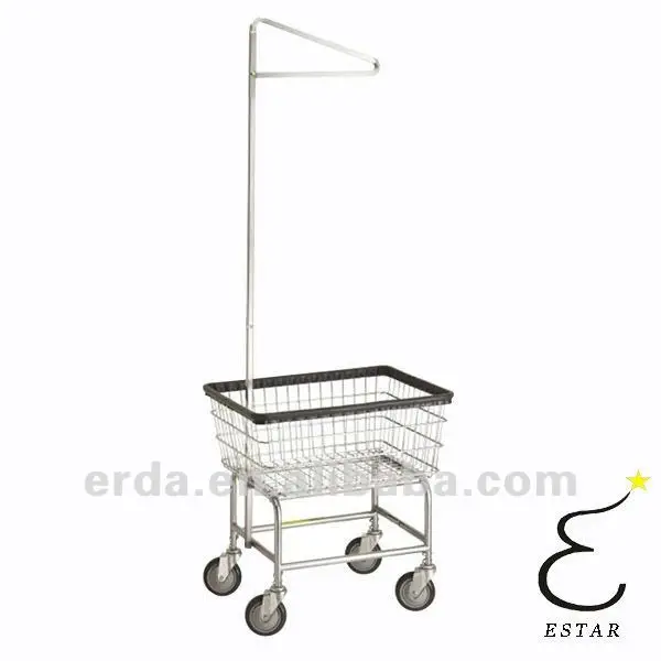 Laundry Cart On Wheel With Basket and Single Pole Rack
