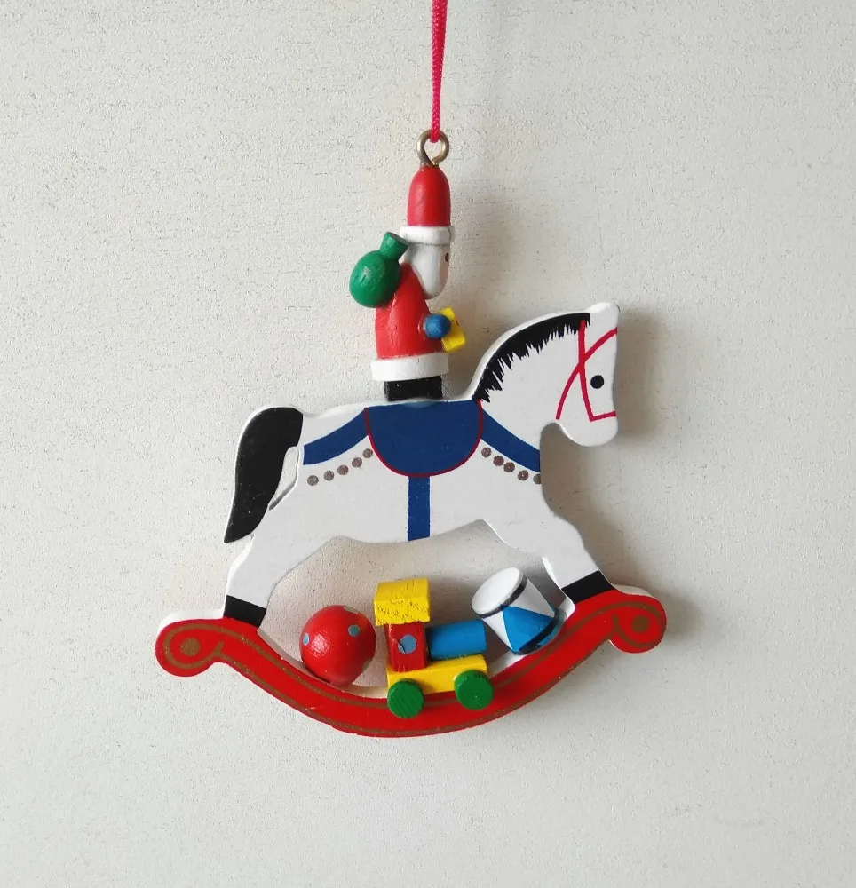 Wooden horse hanging Christmas tree ornaments Christmas decorations