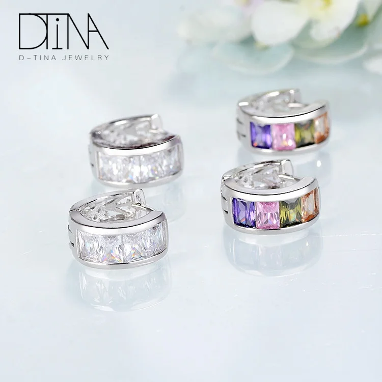 DTINA Platinum Plated Circle Earrings Square Colorful  Gemstone Jewellery Earrings