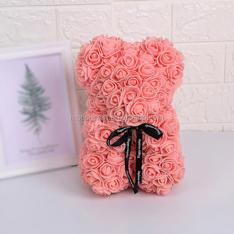 Small cute artificial PE foam  single rose flower teddy bear wholesale