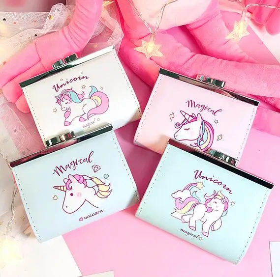 
2019Creative cartoon unicorn PU imitation leather change bit card package female cute buckles students short wallet pn2212 