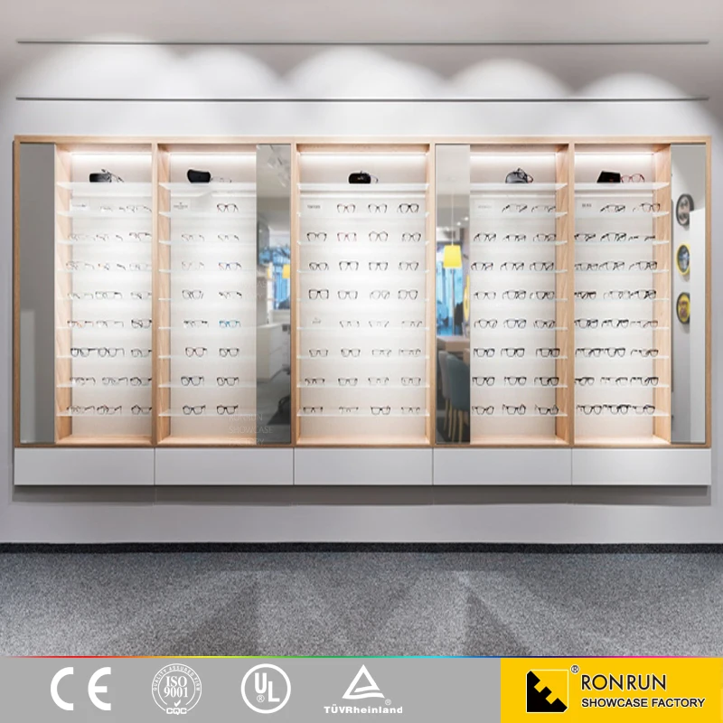 Eyewear Display Stand, Wall Mounted Eyewear Display, Wooden Optical Display Design