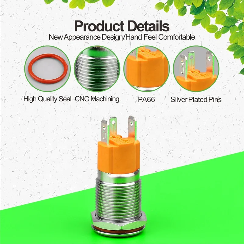 LANBOO Metal Waterproof Push Button Switch High Current Waterproof 16mm 10A