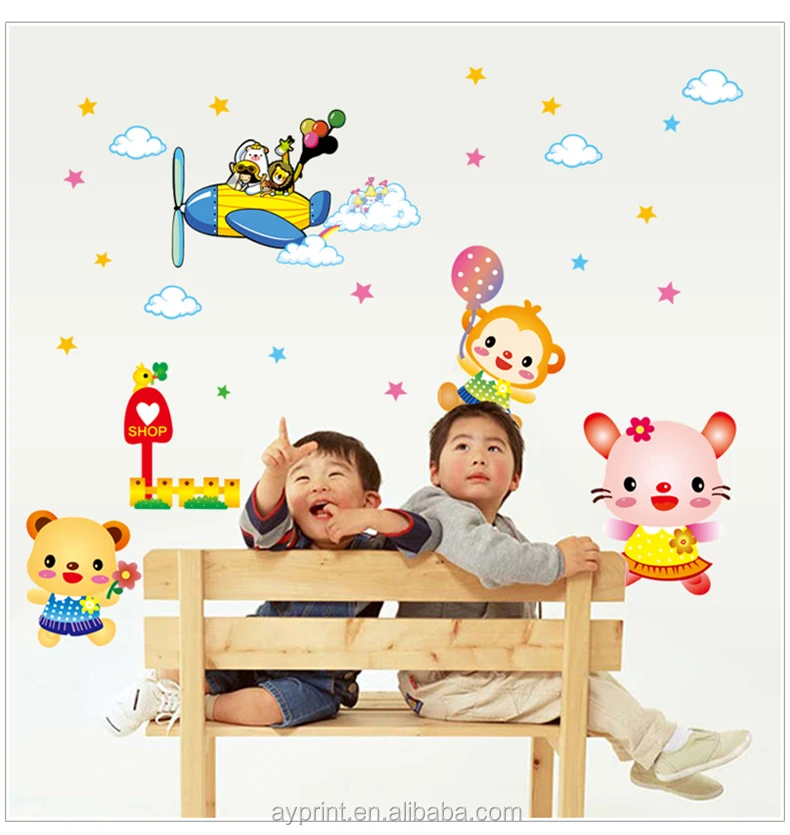 
AY9225 DIY home decal plane Cartoon animal bear world Wall Sticker 