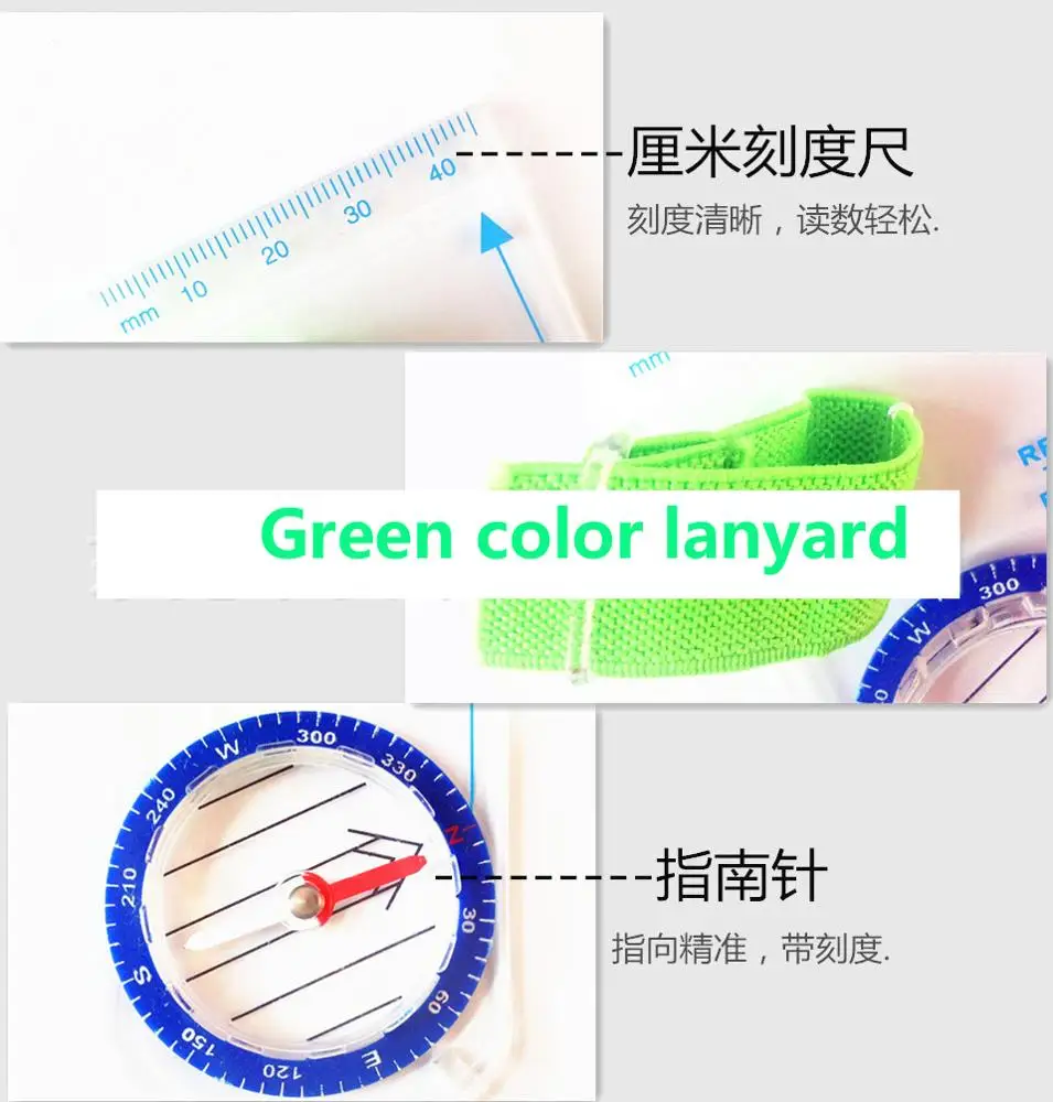 DC35F Compass Map Scale Outdoor Orientation Drawing Compass Ruler Map Measure compass with strap