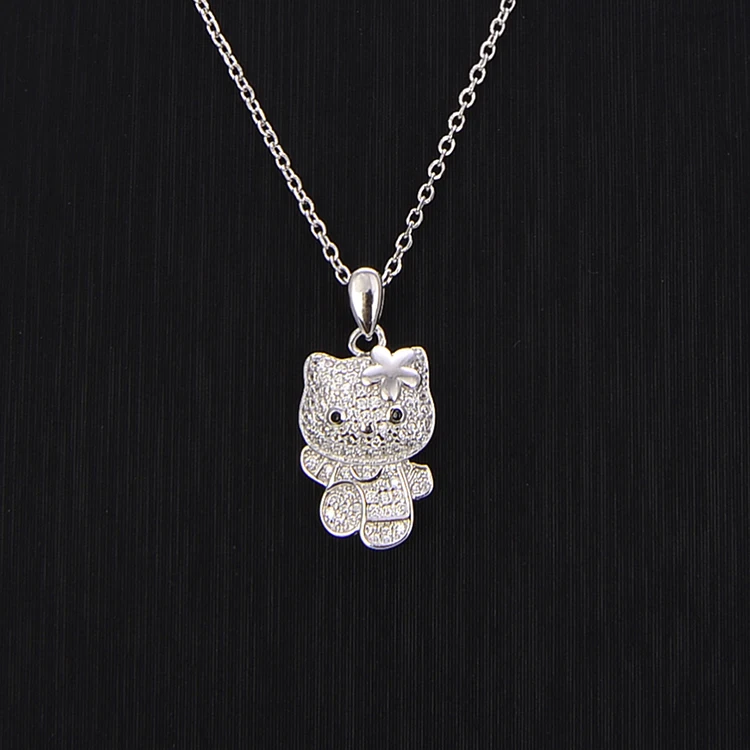 ZHILIAN Cubic Zircon Choker Animal Jewelry 925 Silver Cute Kitty Charm Collarbone Necklace