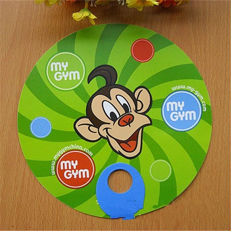 Custom summer cheap round shape PVC plastic design colorful hand fan