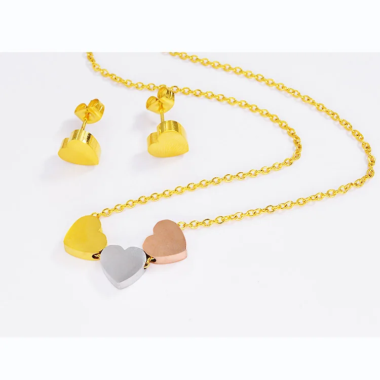 
2019 Heart Set Statement Necklace Stainless Steel 18k Gold Display Jewelry 