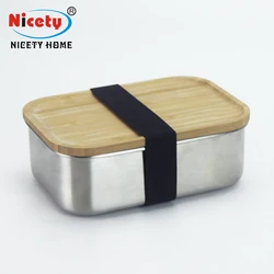 304 Bento Bread Box Food Storage Lunch Box Stainless Steel Bento Wood Storage Boxes & Bins Food Container School Modern Silver
