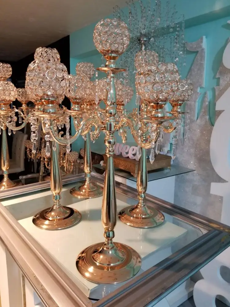 wholesale tall gold candelabra wedding Crystal Chandelier Centerpiece
