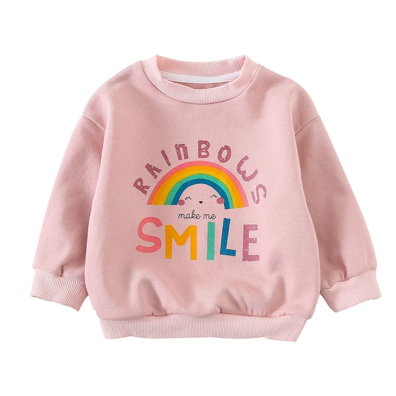 
100% cotton baby children clothing pink smile rainbow hoodies baby girl clothes 0-4 years 