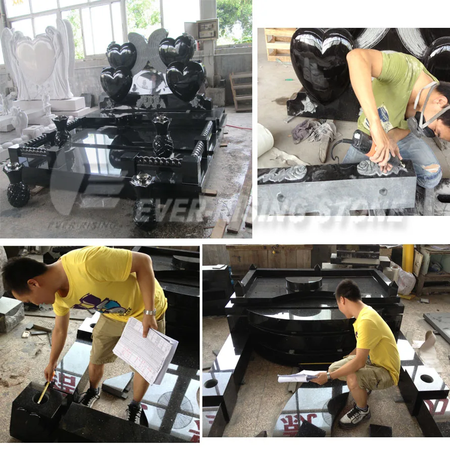 Custom Heart Shape Tombstone,Star Galaxy Black Granite Stone Memorial Monument