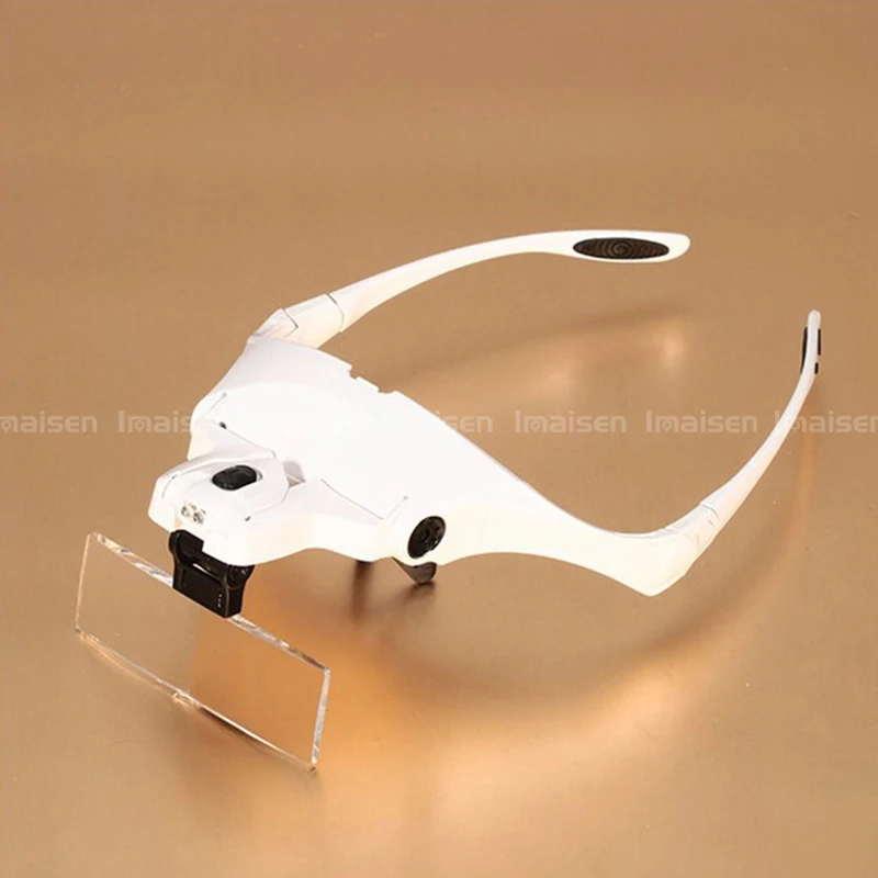 LED Helmet Magnifier with Glasses Bracket  Multiple lens Magnifying Glasses   Interchangeable 5 Pcs Lenses Headband 2LED Head L