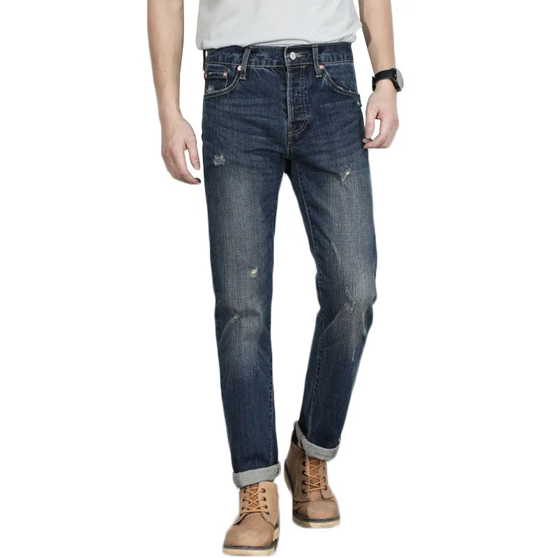 
501 2019 new collection high quality brand men fashion blue scratched slim fit straight leg denim jeans for man 