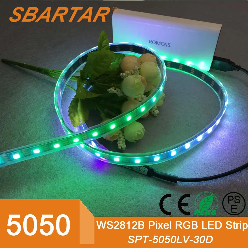 WS2812B 5050 SMD RGB Светодиодная лента 5 м 150 светодиодов, черная печатная плата, индивидуально Адресуемая 5 В