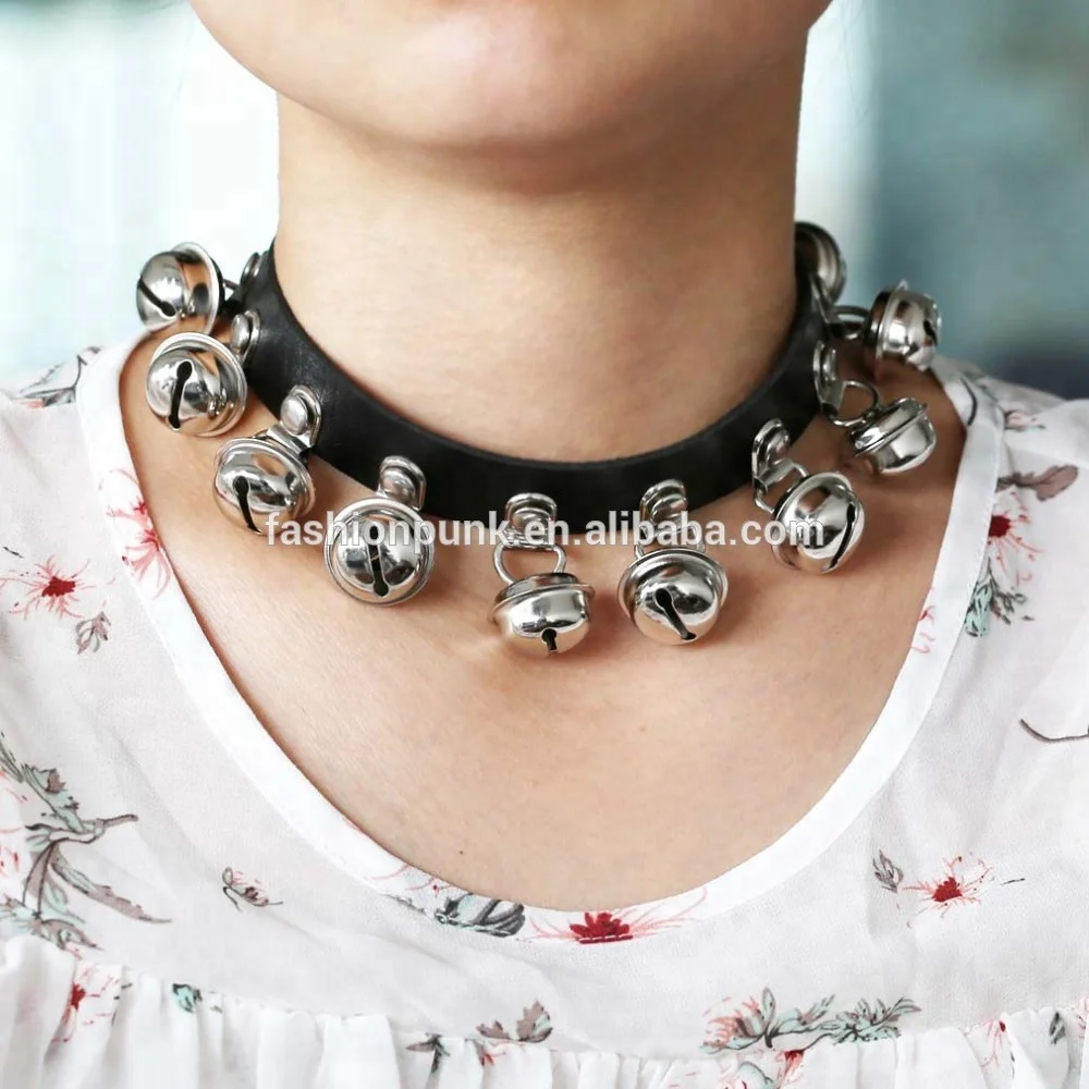 Harajuku Pet Necklace Harmony bells PU Leather Choker Cosplay Metal Buckle Collar Necklace