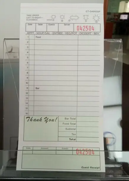 
restaurant guest check carbonless paper book printing CT-G4900SP 