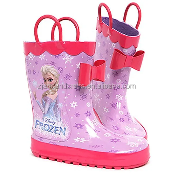Принцесса дизайн половина резиновые «Холодное сердце» ботинки сапоги для дождливой погоды для девочек с рисунком в виде ручки