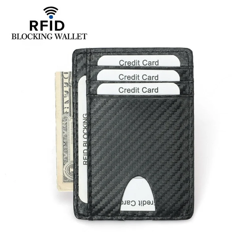 Тонкий кошелек с RFID-блокировкой и передним карманом минималистичный безопасный держатель для кредитных карт из углеродного волокна