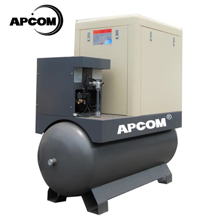 10HPaircompressor APCOM Low Noise 7.5KW 40 CFM 40CFM screw air compressor 500 liter with air tank
