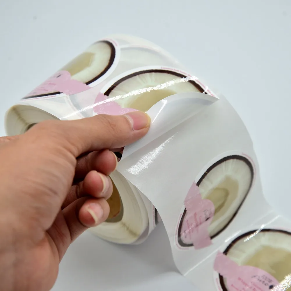 Custom high-end printed cheap label stickers with die-cut uprolled shampoo cosmetics bottles