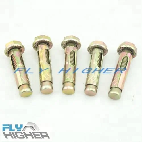 M8 sleeve anchor hex flange nut yellow zinc plated