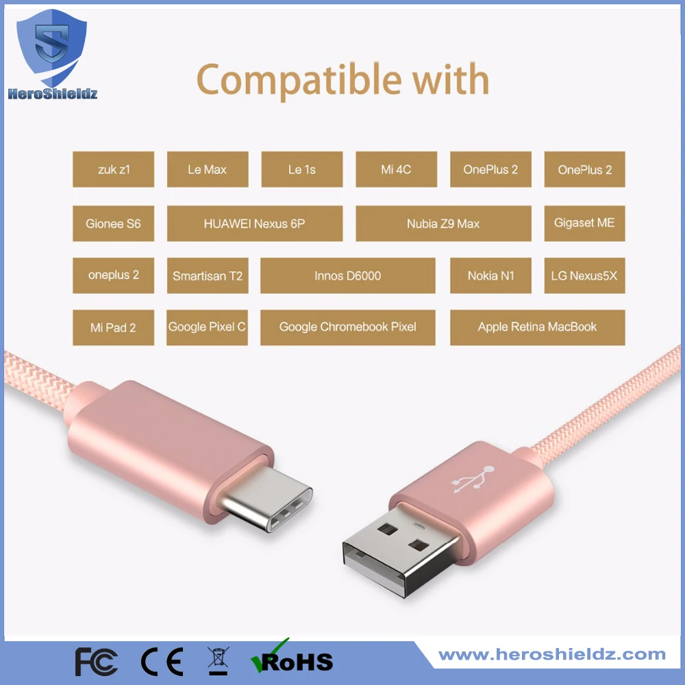 2M/6FT Nylon Braided USB Type C Cable, Metal Type C Connector Data Cable For Samsung S8 S8+/Google Pixel/Nexus 6P/LG G5/HTC 10