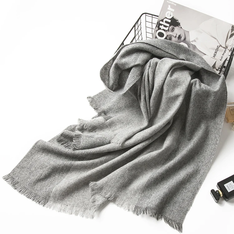 Inner Mongolia Long Shawls Unisex Winter 100% Lamb Wool Stripes Pashmina Women