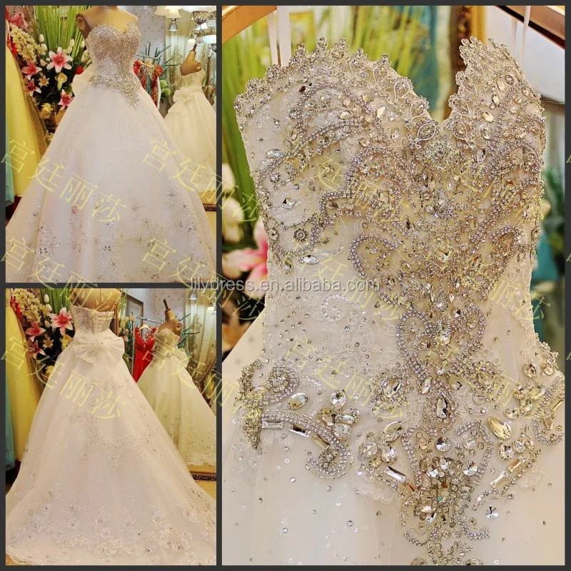 Crystal Beaded Floor Length Custom Make Long Formal Bridal Gown BW364 sweetheart a-line beading bling wedding dresses