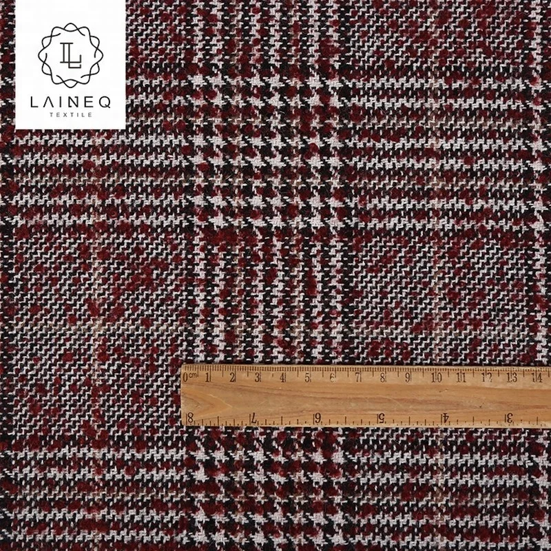 famous brand glen plaid houndstooth organic wool tweed blend plaid fabric
