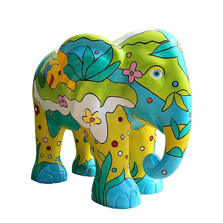 Outdoor large fiberglass colored drawing elephant animal statue resin craft sculpture decorative