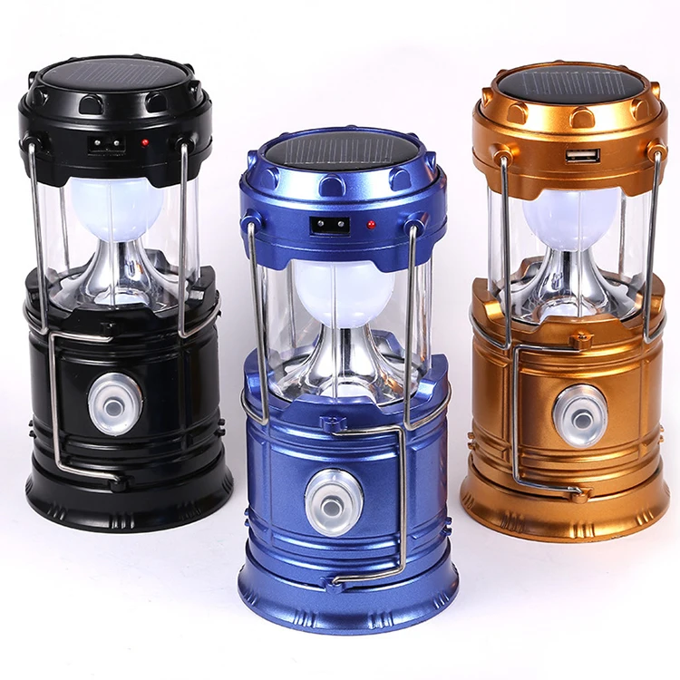 Collapsible Outdoor Lamp Solar Lantern Flashlight Rechargeable 3 In 1 Camping Light