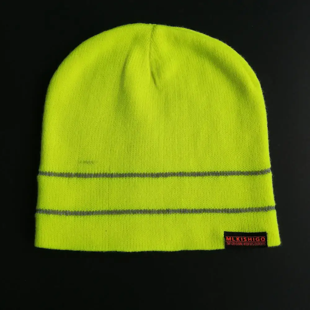 OEM sports acrylic knit fluorescent hat with reflective yarn