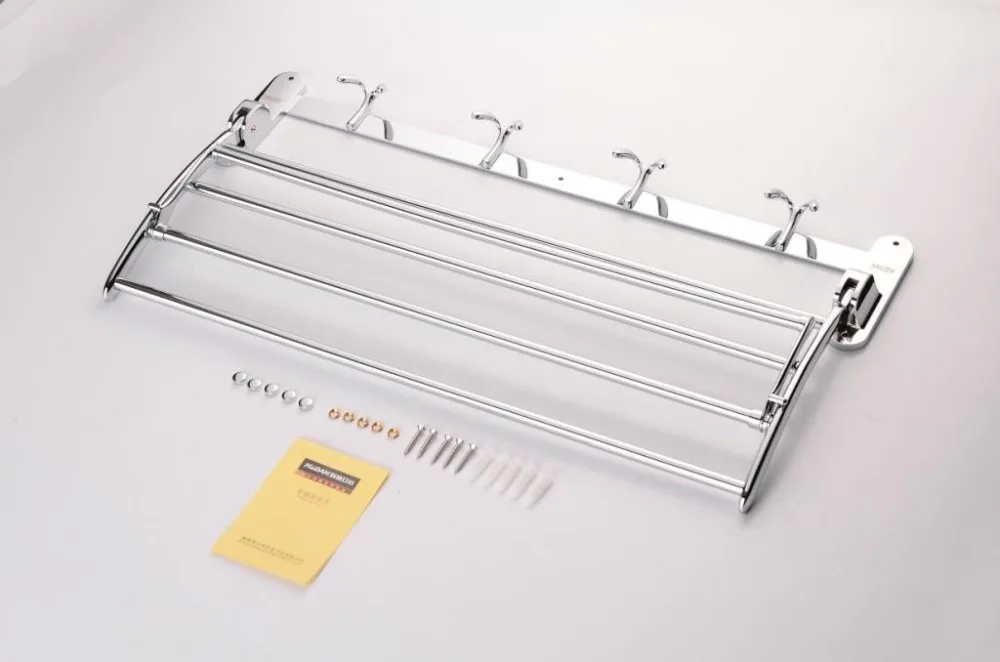 
hotel style wall with stainless steel vertical folding towel rack with clothes hook 