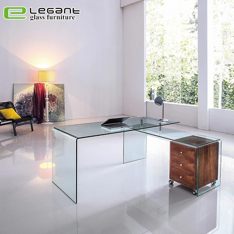 Modern hot bending office computer table / latest glass office table designs