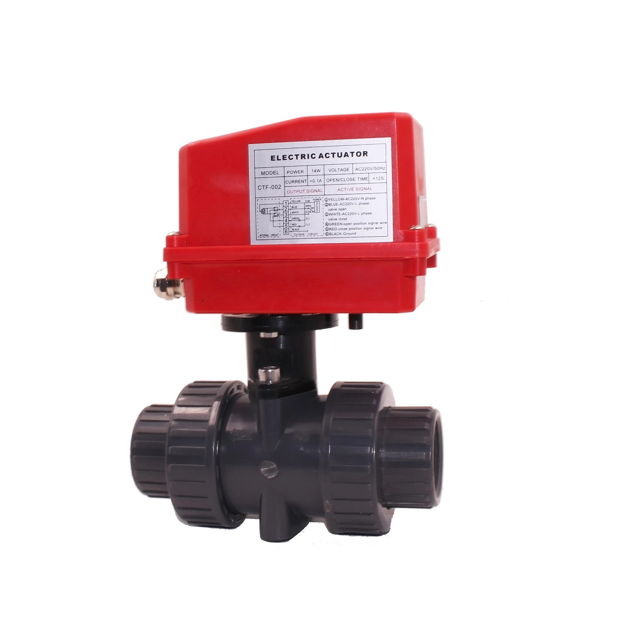 TF DN100 4 inch 12V DC 2 Way Waterproof Double Union UPVC PVC 100mm water Plastic Motorized Ball Valve with electric actuator