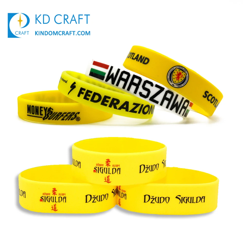 Manufacturer in china cheap custom logo printing silicone bracelet yellow rubber wristbands for promotion