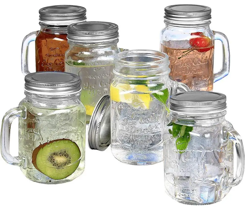 Glass Drinking Cup with Handle & Straw Glasses Mason Jar Storage Bottles & Jars CLASSIC Beverage BSCI Sustainable Glass Canister