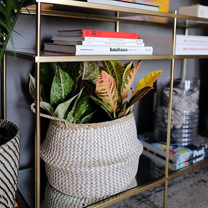 QJMAX Natural Woven Seagrass Tote Belly Basket For Storage Laundry Picnic