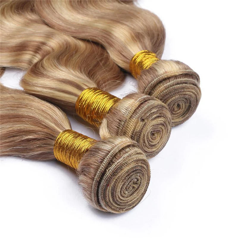 Raw Virgin Indian Remy Human Hair Weft Extensions Natural Body Wave 27/613 Honey Blonde Highlighted Mixed Color Hair Bundles
