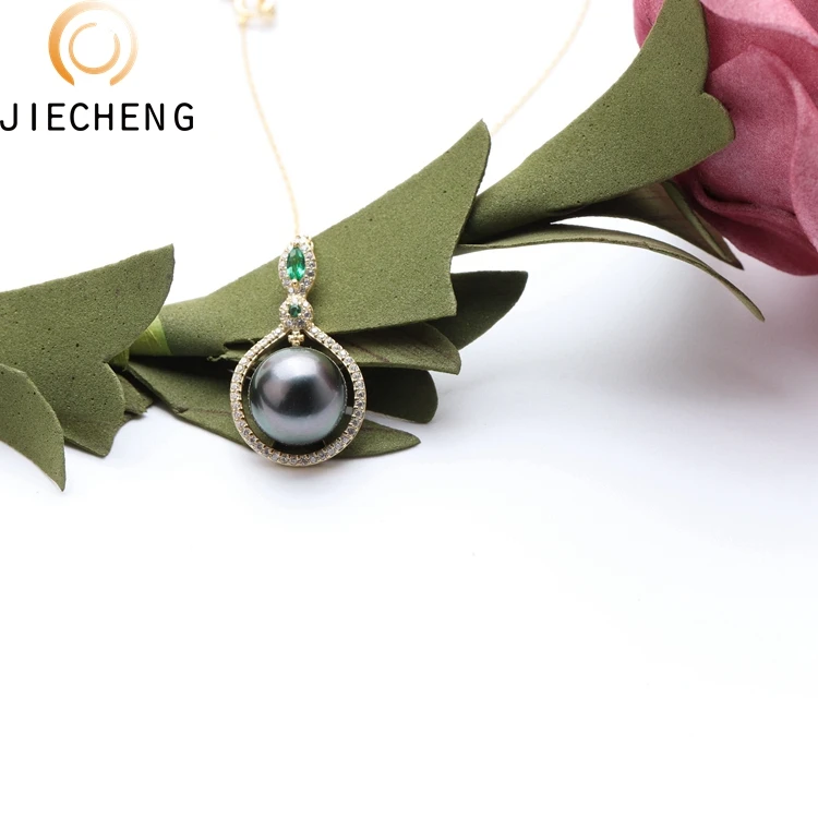 10-11mm AAA black Tahiti pearl natural cultured simple gold pendant design 925 sterling silver pearl pendant necklace
