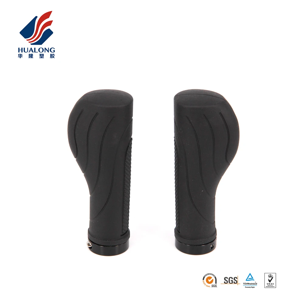 R2 Ningbo HUALONG HL-G242 130mm One Side Locking 	odi Longneck Grip Close End Black TPR Rubber Ergonomic MTB Grips 132mm