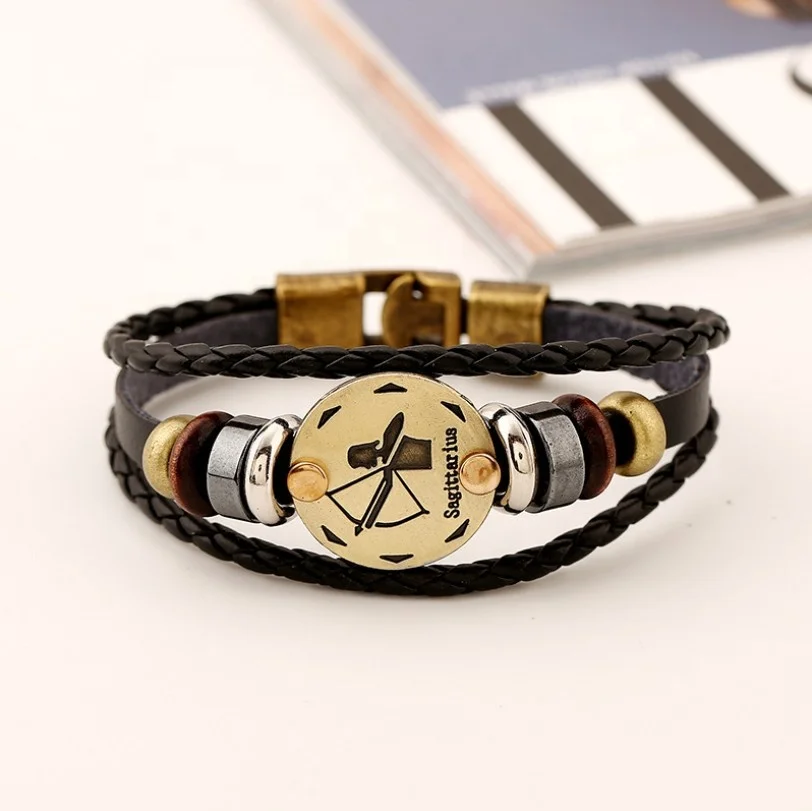 High quality 2 layer genuine leather PU weaving alloy buckle jewelry bracelet
